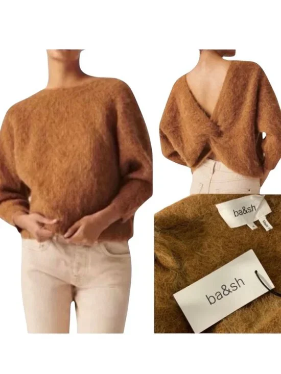 Ba&sh Pull Fill Jumper Sweater M Marron Alpaca Pullover Twist Back NEW - Picture 1 of 13